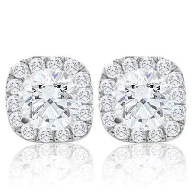 Pompeii3 2 1/4ct Cushion Halo Diamond Screw Back Studs 14k White Gold Enhanced Earrings In Multi