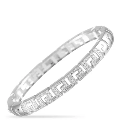 Versace Greca 18k White Gold 1.20ct Diamond Bangle Bracelet Ve12-091324 In White