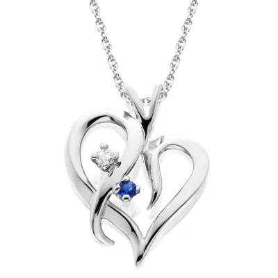 Pompeii3 Blue Sapphire & Diamond Heart Pendant 14 Kt White Gold With 18" Chain In Multi