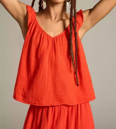 Velvet By Graham & Spencer Anette Cotton Gauze Ruffle Top In Cardinal In Orange
