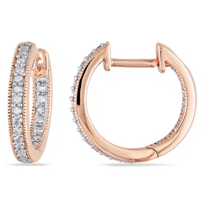 Mimi & Max 1/4 Ct Tw Diamond Inside Outside Hoop Earrings In 14k Rose Gold In Pink