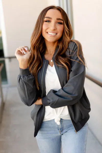 Ampersand Ave Essential Bomber Jacket In Charcoal In Pink