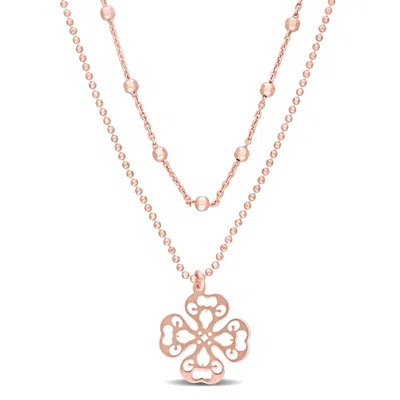 Mimi & Max 2-strand Ball Bead Chain Necklace In 18k Rose Gold Plated Sterling Silver, 19 In In Pink