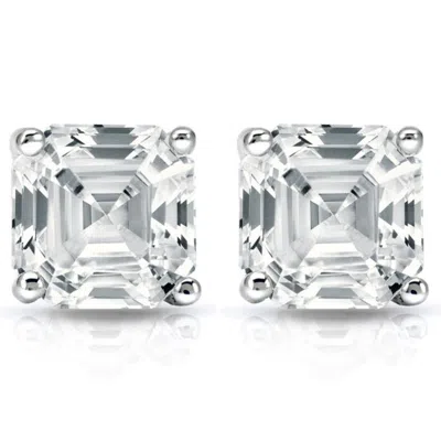 Pompeii3 2.04ct Asscher Cut Diamond Studs 14k White Gold Lab Grown Earrings In Multi