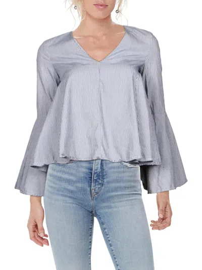 Aqua Womens Striped V-neck Blouse In Blue