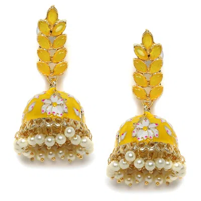 Sohi Gold-plated Meenakari Jhumkas Traditional Earrings In Yellow