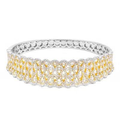 Diana M. 18 Kt White Gold Diamond Bangle Adorned With 6.50 Cts Tw Of Diamonds Going Half-way Around In White