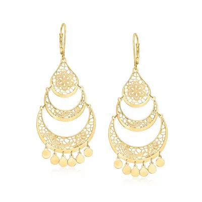 Ross-simons Italian 14kt Yellow Gold Openwork Floral Lace Chandelier Earrings In Yellow