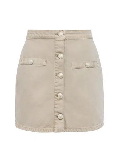 L Agence Kris Denim Mini Skirt In Biscuit