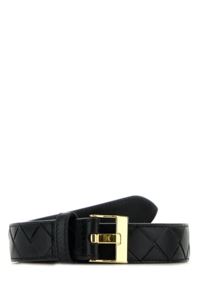 Bottega Veneta Black Belt With All-over Intreccio Motif In Leather Woman In Black