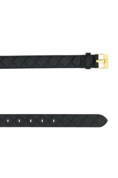 Bottega Veneta Black Belt With All-over Intreccio Motif In Leather Woman In Black
