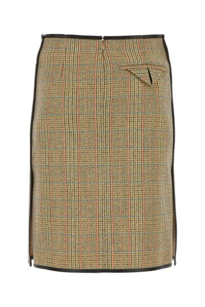 Bottega Veneta Prince Of Wales Wool Skirt In Multicolor