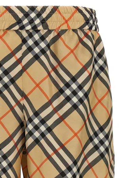 Burberry Drawstring Waistband Check Shorts With Embroidered Detail In Cream