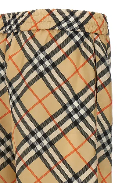 Burberry Drawstring Waistband Check Shorts With Embroidered Detail In Cream