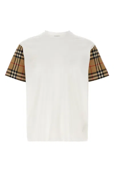 Burberry White T-shirt With Vintage Check Motif On The Sleeves In Cotton Woman In White