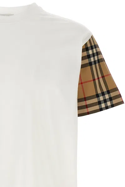 Burberry White T-shirt With Vintage Check Motif On The Sleeves In Cotton Woman In White