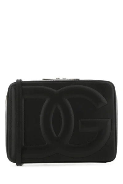 Dolce & Gabbana Large Logo Leather Camera Bag In Black