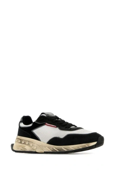 Dsquared2 Leather Sneakers With Chunky Sole And Distressed Finish In Multicolor