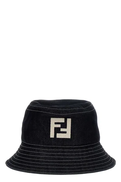 Fendi Ff-motif Denim Bucket Hat In Blue