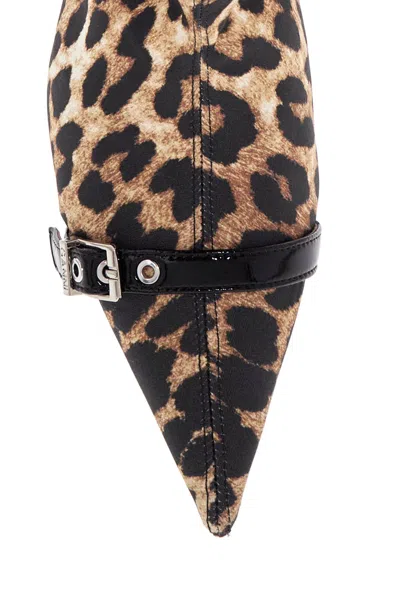 Ganni Leopard-print Satin Knee-length Boots In Cream