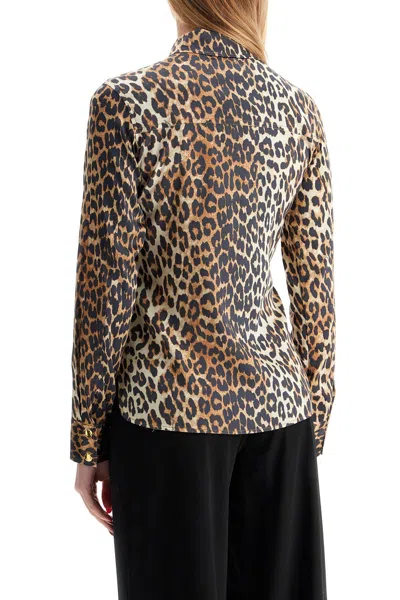 Ganni Leopard Print Canvas Overshirt In Brown