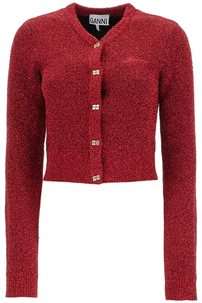 Ganni Red Sparkle Short Cardigan In Red