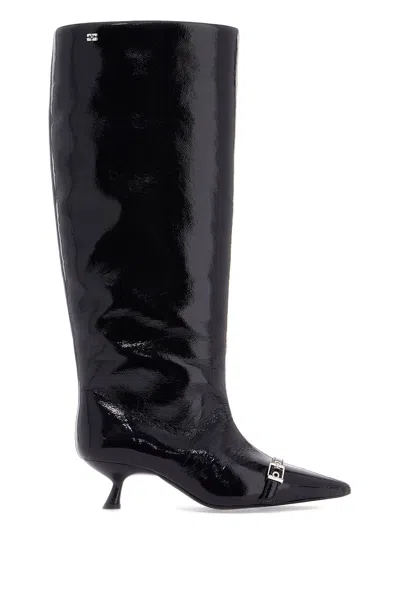 Ganni Black Eyelets Slouchy High Shaft Tall Boots In Black