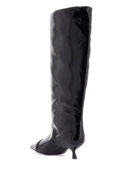 Ganni Black Eyelets Slouchy High Shaft Tall Boots In Black