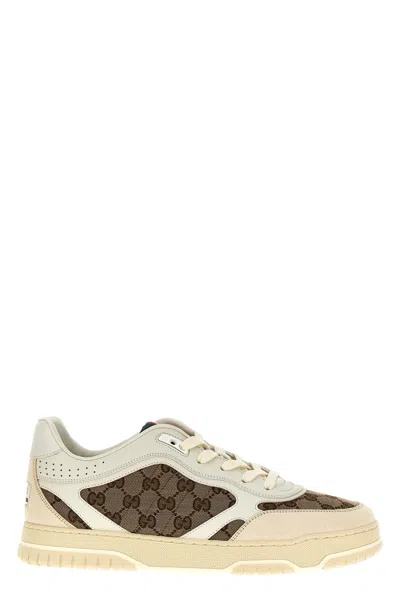 Gucci Re-web Leather And Original Gg Fabric Sneakers In Cream