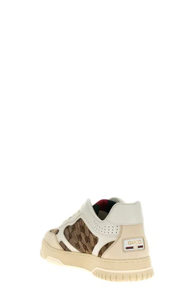 Gucci Re-web Leather And Original Gg Fabric Sneakers In Cream
