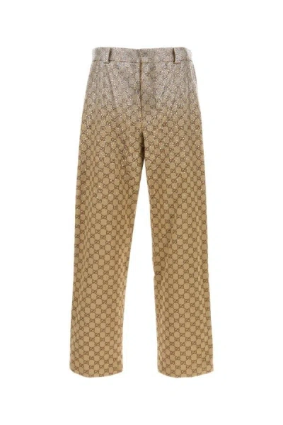 Gucci Wide Leg High Waist Trousers With All-over Pattern In Multicolor