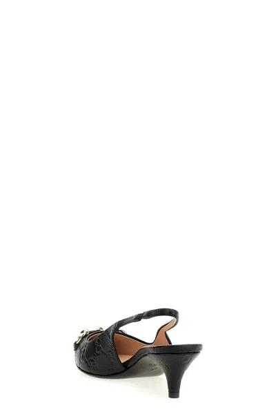 Gucci Black Slingback Pumps With Elastic Strap In Black