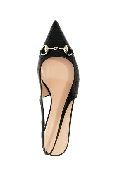 Gucci Black Slingback Pumps With Elastic Strap In Black