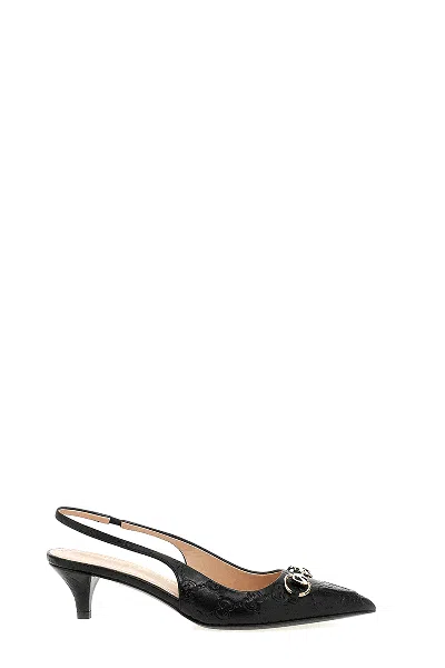Gucci Black Slingback Pumps With Elastic Strap In Black