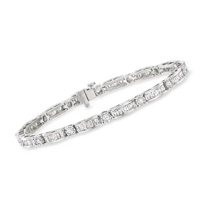ROSS-SIMONS 3.00- BAGUETTE AND ROUND DIAMOND BRACELET IN STERLING SILVER. 7 INCHES 