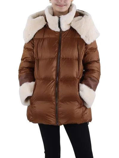 Dawn Levy Aspen Womens Shearling Trim Down Puffer Jacket In Multi