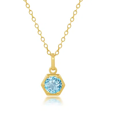 Nicole Miller 14k Yellow Gold Overlay Over Sterling Silver Round Gemstone Hexagon Pendant Necklace On 18 Inch Chai In Multi
