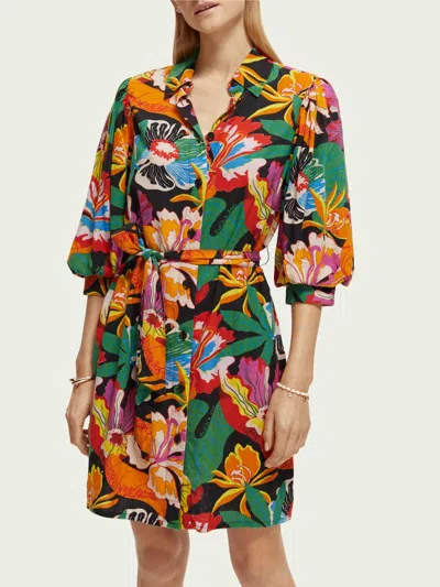 Scotch & Soda Cassie Linen Blend Dress In Floral In Purple