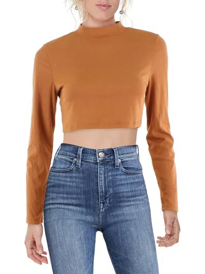 Almost Famous Juniors Womens Mock Neck Ribbed Cropped In Brown