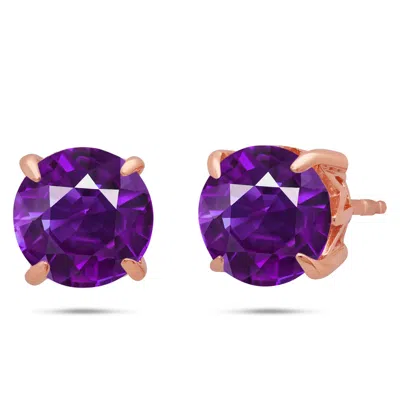 Nicole Miller Sterling Silver 8mm Gemstone Round Stud Earrings With 14k Rose Gold Overlay In Green