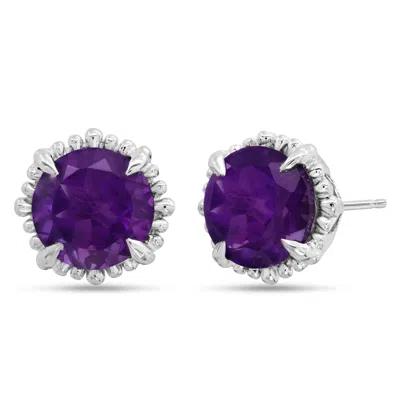 Nicole Miller Sterling Silver With 8mm Round Cut Gemstone Halo Stud Earrings In Green