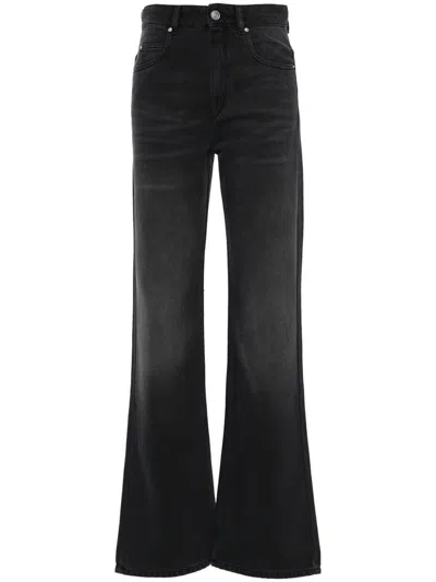 Isabel Marant Faded Bootcut Denim Jeans Whiskering Effect In Black