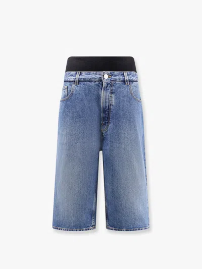 Alaïa Denim Bermuda Shorts With Ribbed Band In Blue