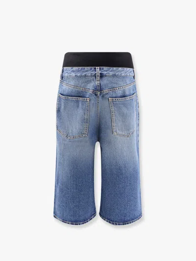 Alaïa Denim Bermuda Shorts With Ribbed Band In Blue