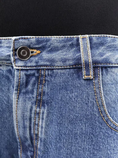 Shop Alaïa Alaia Women Denim Bermuda Shorts With Ribbed Band In Blue
