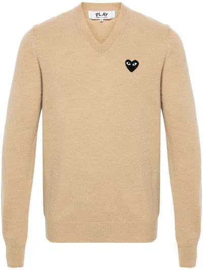 Comme Des Garçons Play Heart-patch Wool Jumper In 3 Light Camel