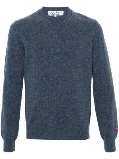 Comme Des Garçons Play Heart Patch V-neck Jumper In 1 Navy