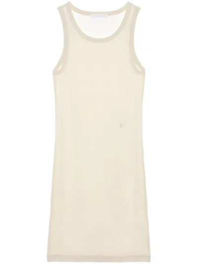 Helmut Lang Fine-ribbed Tank Minidress In Beige
