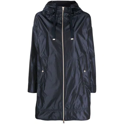 Herno Navy Blue Parka With Iridescent Effect And Slouchy Drawstring Hood In Blue