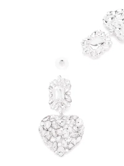 Self-portrait Silver-colored Pendant Earrings With All-over Applied Crystals In Brass Woman In Silver